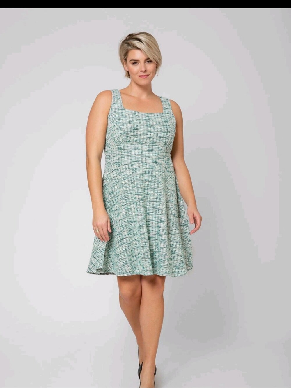 NWT Leota Arianna Dress Green Tweed Multi Jacquard Fit Flare Stretch Plus 2X